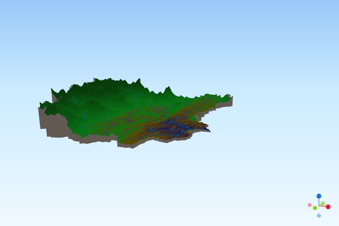 Adebanji_Mine's tweet photo. I went further to create a 3D model of my map using the QGIS pluggin - QGIS2threejs, which interestingly allows us to export the 3D Model of our map that can be interacted with, to web as a .html document. https://t.co/89QUxHq4UX