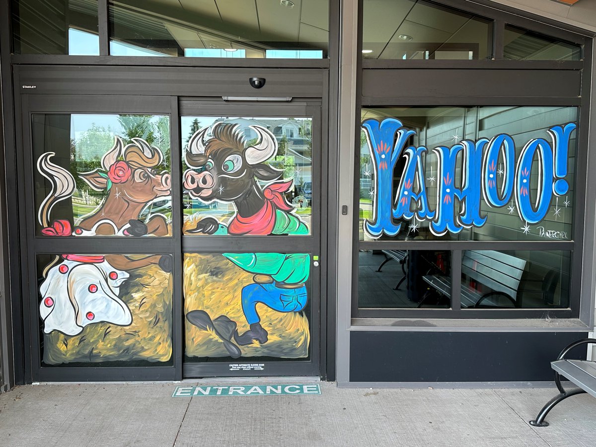 VeinerCentre's tweet photo. Yeehaw!  Windows are painted and we are ready for Stampede Week!  Check out everything that's is happening this week in the official event guide below.👇
https://t.co/fJm0Lq4eMk

@Medicine Hat Exhibition &amp; Stampede
#UnisonMH #VeinerCentre #MedHat https://t.co/29YyOJuv01