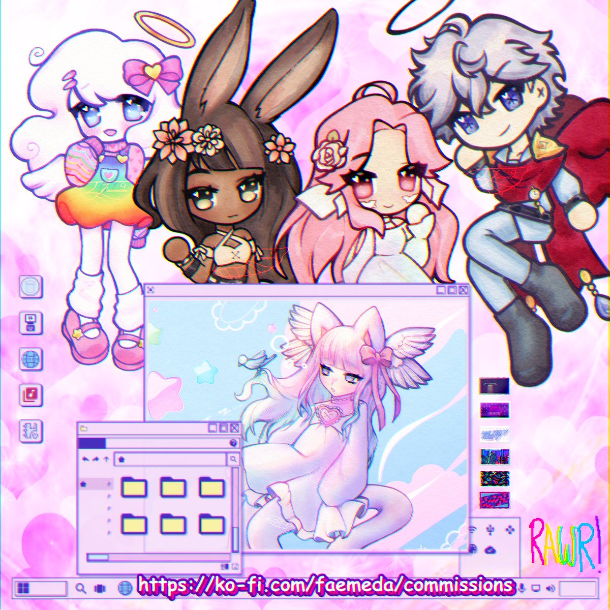 new pinned time ! !
☁️hi I'm Sophie and I make cute &amp; dreamy art~ ☁️
please consider supporting me by checking out my c0mmissi0ns over at k0-fi !!