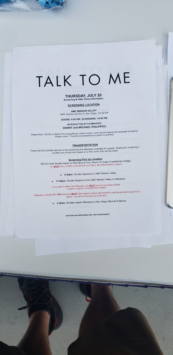 NoetzelBrad's tweet photo. @pancakewaffley @SD_Comic_Con @Comic_Con @A24 Here is the paper posted all over the badge pickup area. It is very hard to miss. Also inwas one of the first at the bus stop and thats why I was first in the theater. People who lined up at the theater just didn't listen https://t.co/jhWlQtqUlX