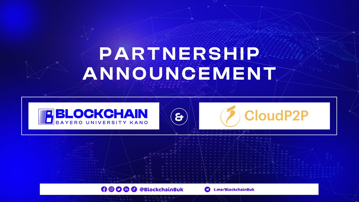 BlockchainBuk's tweet photo. Blockchain BUK is thrilled to announce it's partnership with @usecloudp2p in order to onboard users to the web3 space and give them an opportunity to enjoy and have an amazing experience trading their crypto to fiat and other opportunities surrounding the platform.
#BlockchainBUK https://t.co/ie6CoZlejY