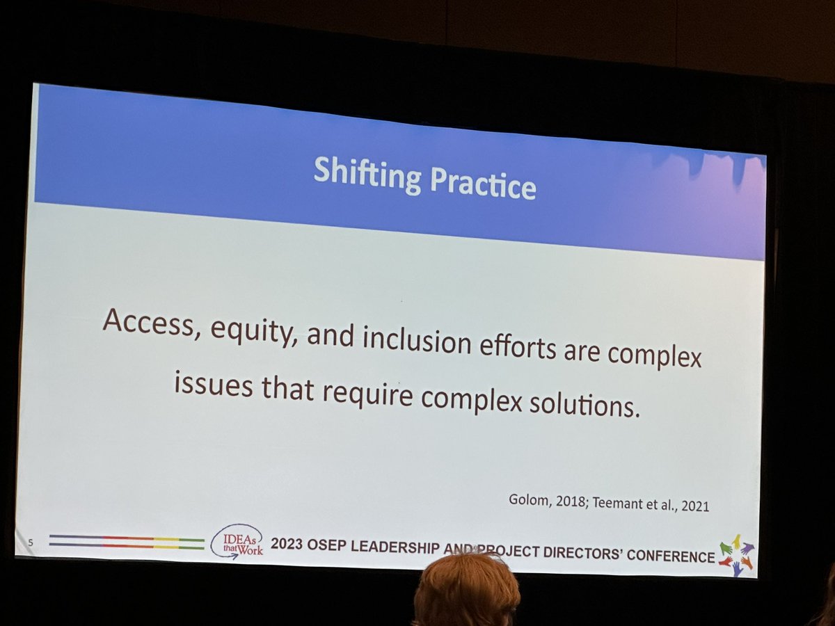 LaceyPaulus's tweet photo. Access, equity, and inclusion efforts are complex issues that require complex solutions. #OSEP2023 https://t.co/z6YcO2SKSf