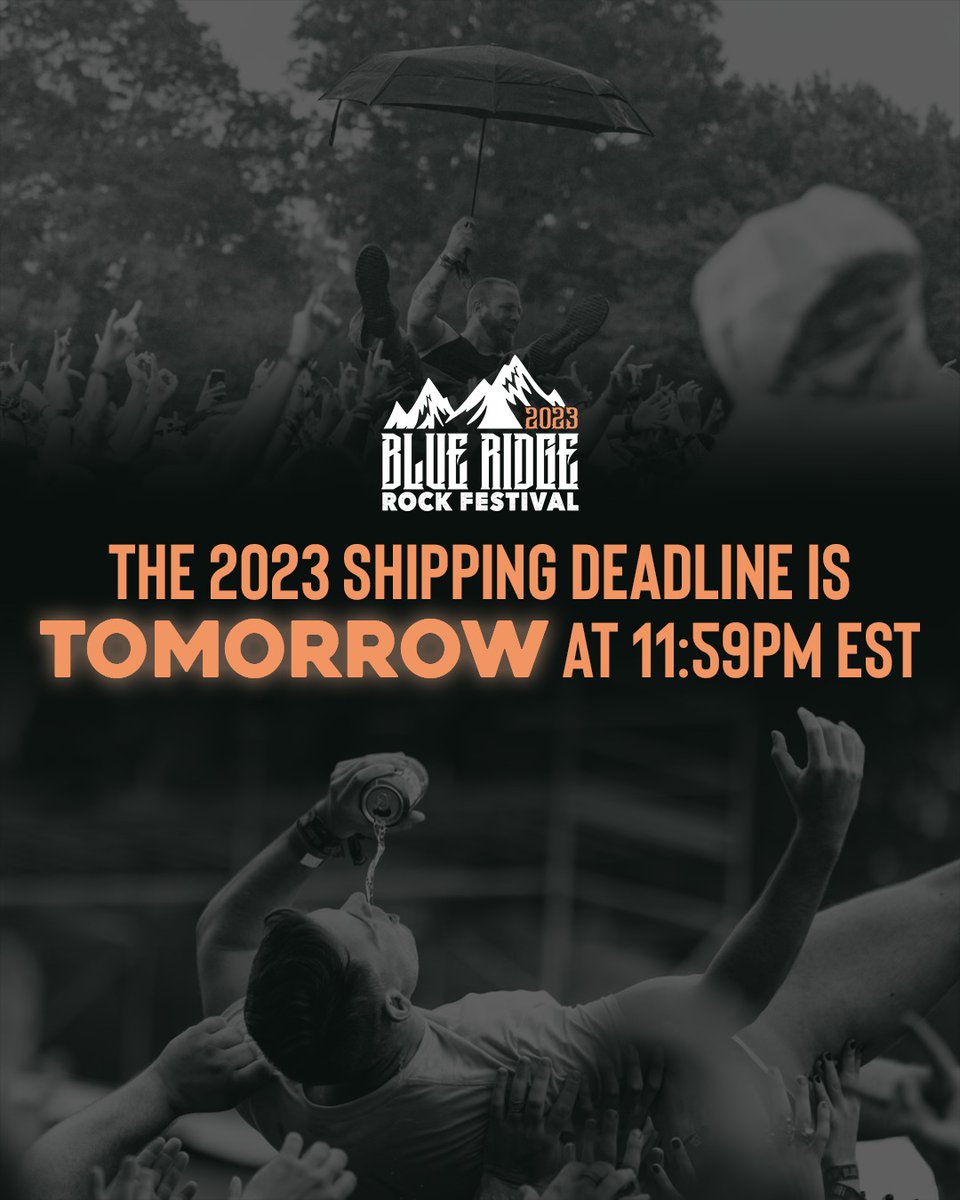 BlueRidgeRock's tweet photo. ★ ORDERS ARE BEING SHIPPED! ★
TOMORROW is the last day to make a purchase for Blue Ridge Rock Festival '23 AND have it shipped to you. After tomorrow, all future orders for Blue Ridge will be placed at the Box Office for Will Call pick up at the Festival.
👉PAYMENT PLANS: If you have not done so already, you must pay off your Payment Plan in full by the end of day TOMORROW in order for the ticketing company to ship your order for Blue Ridge Rock Festival 2023! You can still choose to finish paying your Payment Plan later, but your passes will be picked up at Will Call/Box Office at the Festival, as opposed to being shipped to you directly.
➤ ARTIST ANNOUNCEMENT: @destroyrebuildt has been added to the 2023 Lineup! Craig Owens post-hardcore project reunited back in 2021 at Blue Ridge and now returns to the Festival following their sophomore album release, "Destroy Rebuild". We hear there are some classic songs from Craig's other band, Chiodos, often on the setlist too 😉  D.R.U.G.S. replaces Atreyu on our Thursday, September 7th lineup, as Atreyu has unfortunately cancelled their Blue Ridge performance this year after being offered dates with Godsmack during the same time period. While we are saddened by the news, we are excited for the opportunity Atreyu has been given and look forward to bringing them back for you ASAP!