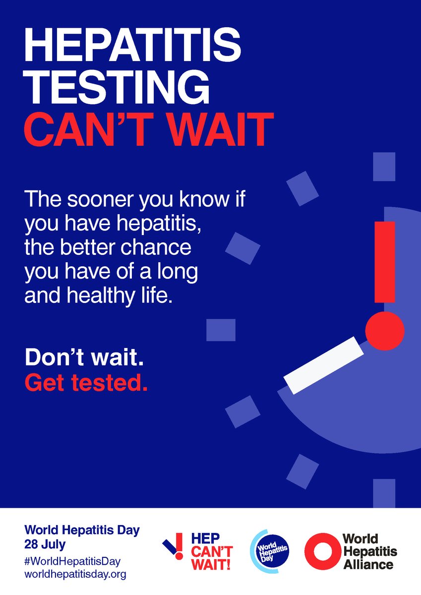 💉Getting tested for hepatitis is easy and it can help protect yourself, your family and your friends from serious health problems like liver cancer. 

We’re #NotWaiting to get tested. Early detection saves lives.

#HepCantWait 

#WorldHepatitisDay #WHD #WHDRelay