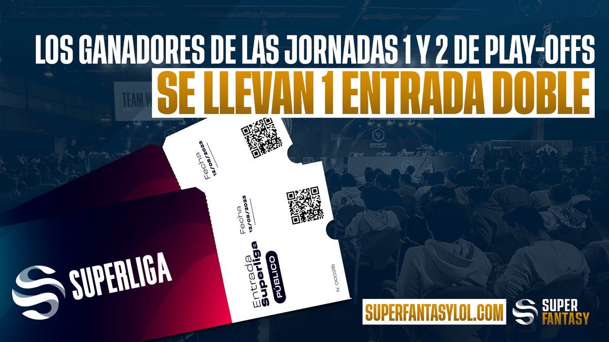 Los ganadores de las rondas 1 y 2 de playoffs del SuperFantasy se llevan una entrada doble para la Gran Final de #SuperligaLoL en Barcelona 🎉

¡Monta tu mejor roster para vivir una experiencia única en el Palau Blaugrana!

lvp.superfantasylol.com