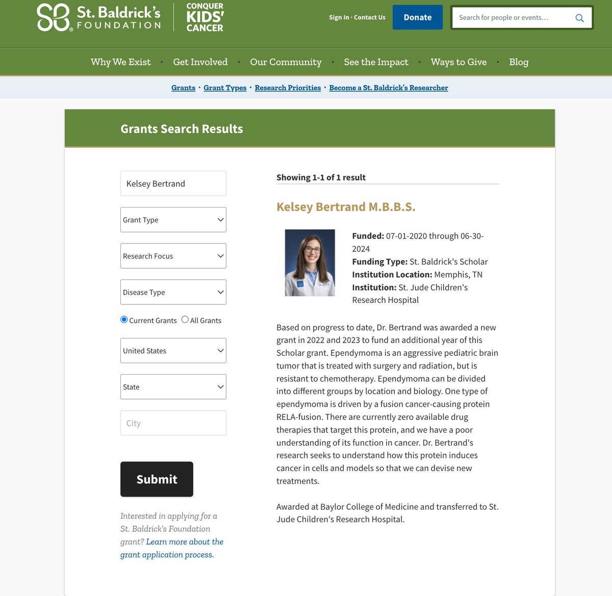 DrAmarGajjar's tweet photo. Congrats Dr. Kelsey Bertrand on receiving a new grant to fund one more year of her St. Baldrick's Scholar grant. Bertrand’s research seeks to understand how RELA-fusion induces #cancer in cells &amp; models to develop new treatments for #Ependymomas.
https://t.co/hBhqBnTiMo https://t.co/HglGiBcoY4