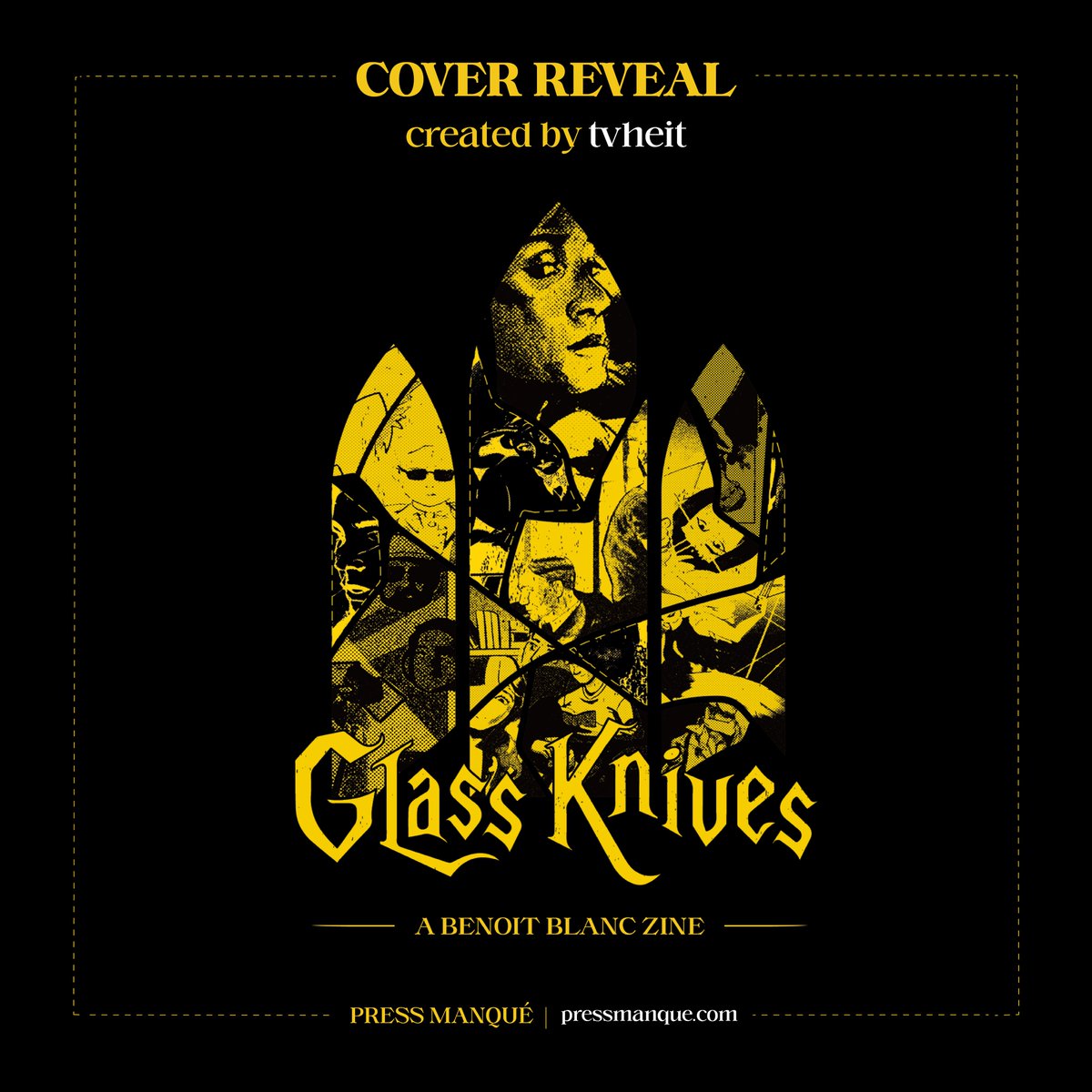 pressmanque's tweet photo. 🗡️  Well, well, isn't this a surprise!  🗡️

PRESS MANQUÉ is proud to announce that our first zine, Glass Knives: A Benoit Blanc Zine, will be released on the 28th of July! 💛 

🔎  A preview of our cover created by the amazing @tvheit! https://t.co/4Bh76GorW2