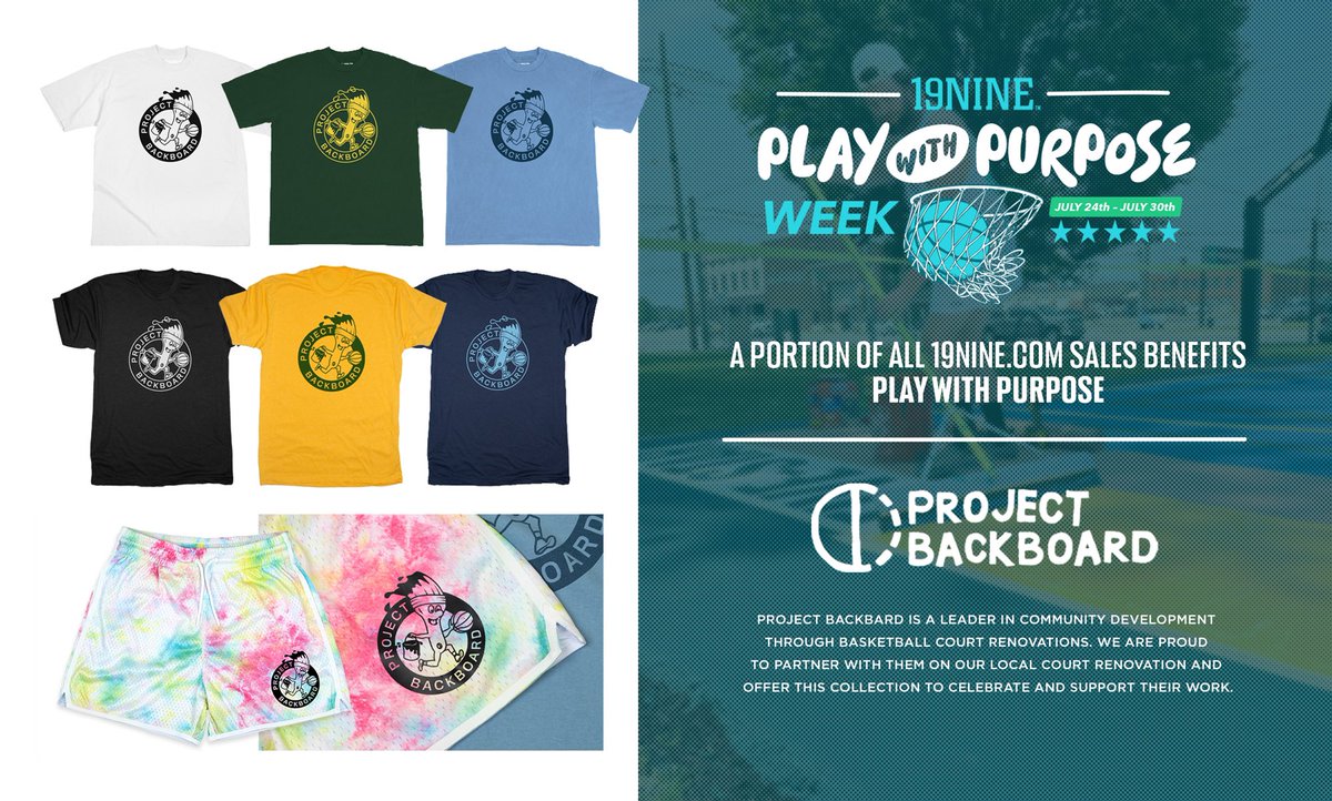 19nine’s Play With Purpose week kicks off with our Project Backboard Collection at 19nine.com/collections/pr…! Free Ship Code: PURPOSE