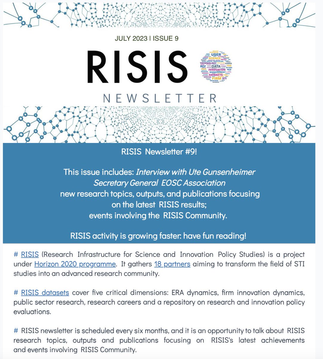 📢#RISISNewsletter is online‼️
🗞#9issue Find out #results

🇪🇺Interview with Ute Gunsenheimer <a href="/EoscSecretariat/">EOSC Secretariat</a> @eoscassociation 

✅ Driving Cultural Change: Open Science principles and their impact on research practices and stakeholders
<a href="/EU_Commission/">European Commission</a> 
ℹ️rb.gy/cbomc