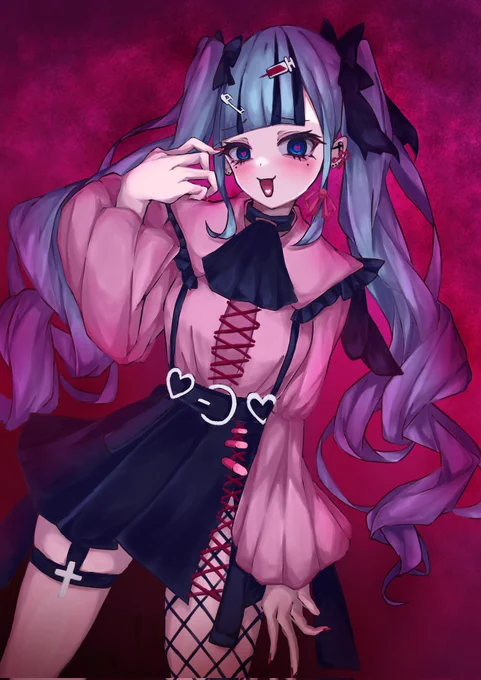 #地雷and量産型の初音ミクを描こう企画 つきまんじゅうさん()のこちらの企画に参加させていただきました! 闇かわ地雷系ミクさん!