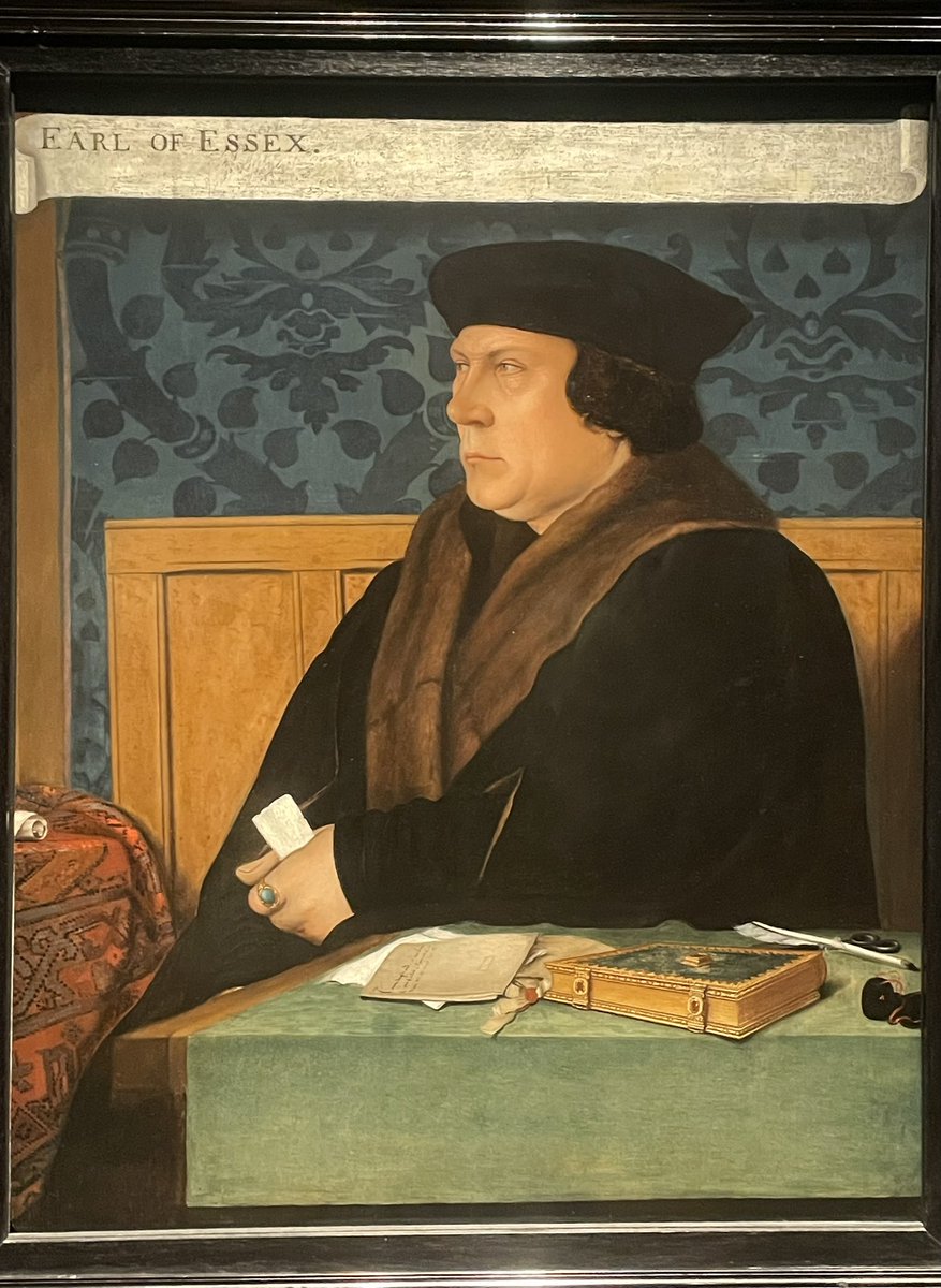 kateemccaffrey's tweet photo. A special day spent at the National Portrait Gallery after its wonderful refurbishment, I particularly loved seeing their version of Holbein’s Cromwell…with the book we recently discovered on Cromwell’s desk 😍 The book itself is on display @hevercastle until 10 Nov! https://t.co/6FuQli74Ba