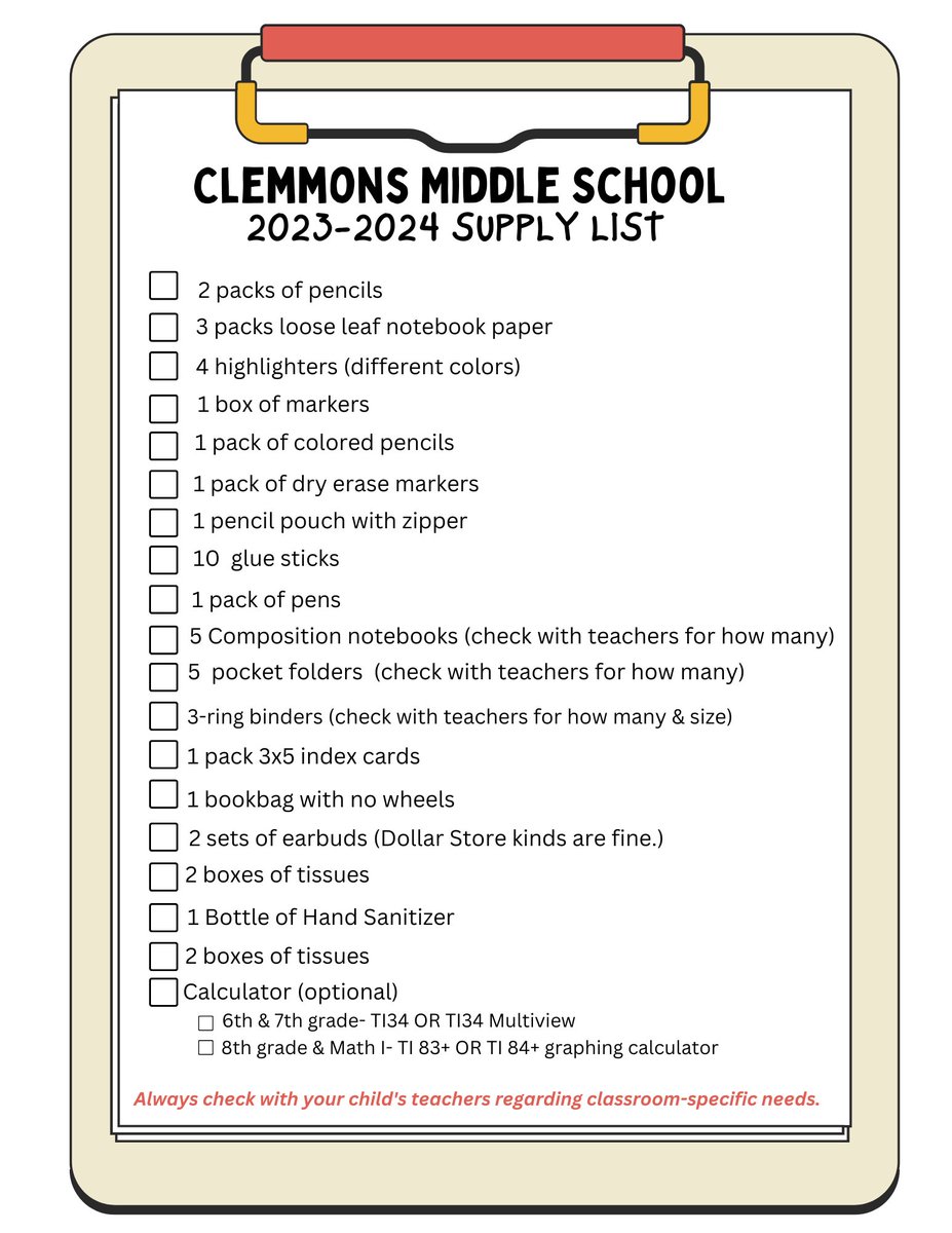 Ready to begin looking for school supplies? See the 2023-2024 CMS Supply List below.