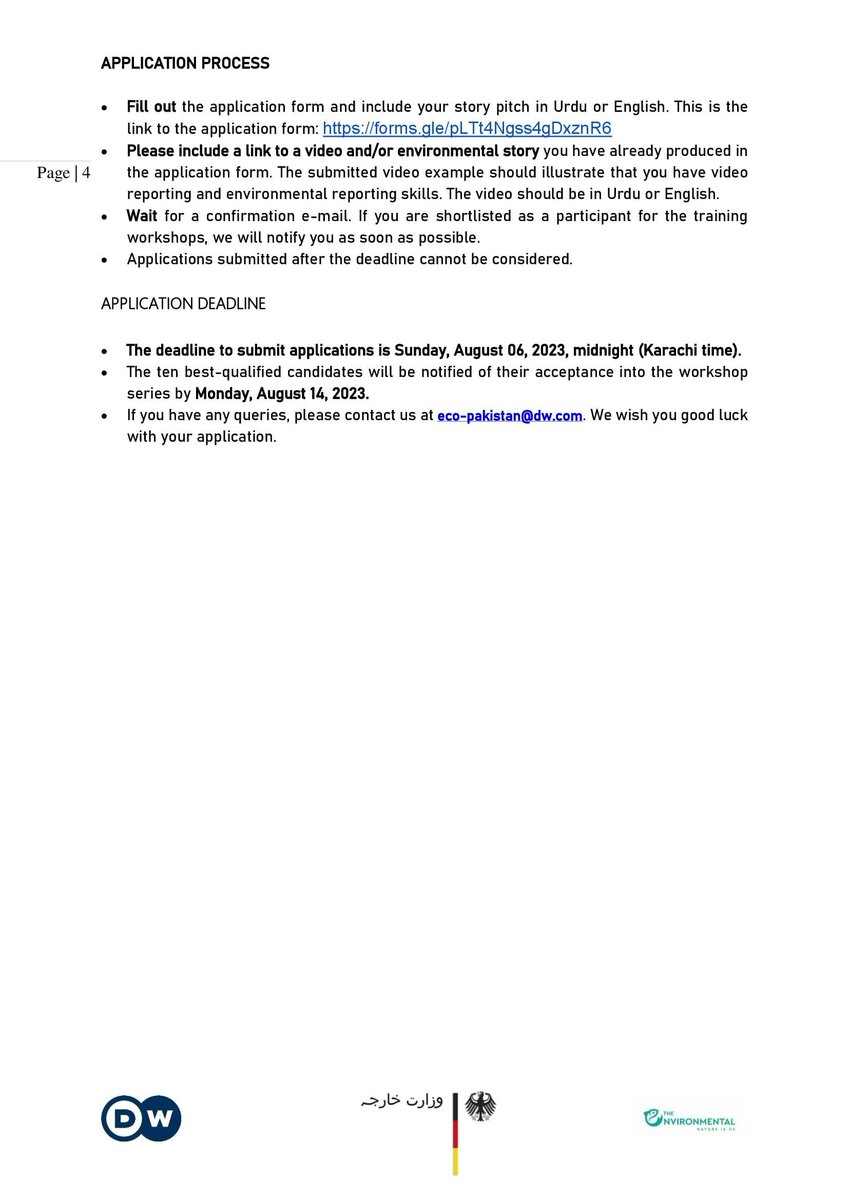 TheEnvironOrg's tweet photo. Are you a journalist based in #Pakistan?  You may apply to a @dw_akademie #workshop on #environmental journalism.

The workshop is part of project "EcoFrontlines"

App DL: 6 Aug 23 11:59 pm. 

See details in images shared. 

Form (En): https://t.co/EX9EibeBlw  

Good Luck!

(1/3) https://t.co/Db4iDzcBMS