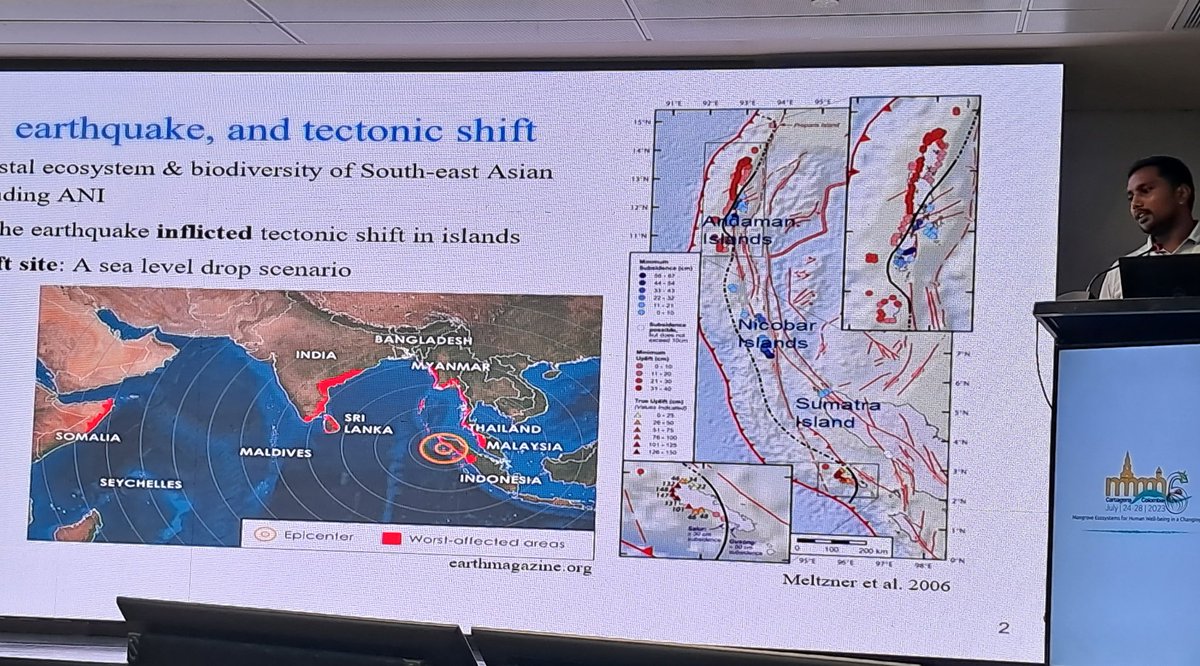 #Mangrove Vegetation response to land subsidence & upliftment in #Andamans @AnoopRajSingh23 gave an intrresting summary of changes that followed after 2004 EQ in Indian Ocean region. #mmm6 @MeetingMmm6 @nehrutp @Thiru771 @wii_india @CIFOR @moefcc @Andaman_Admin