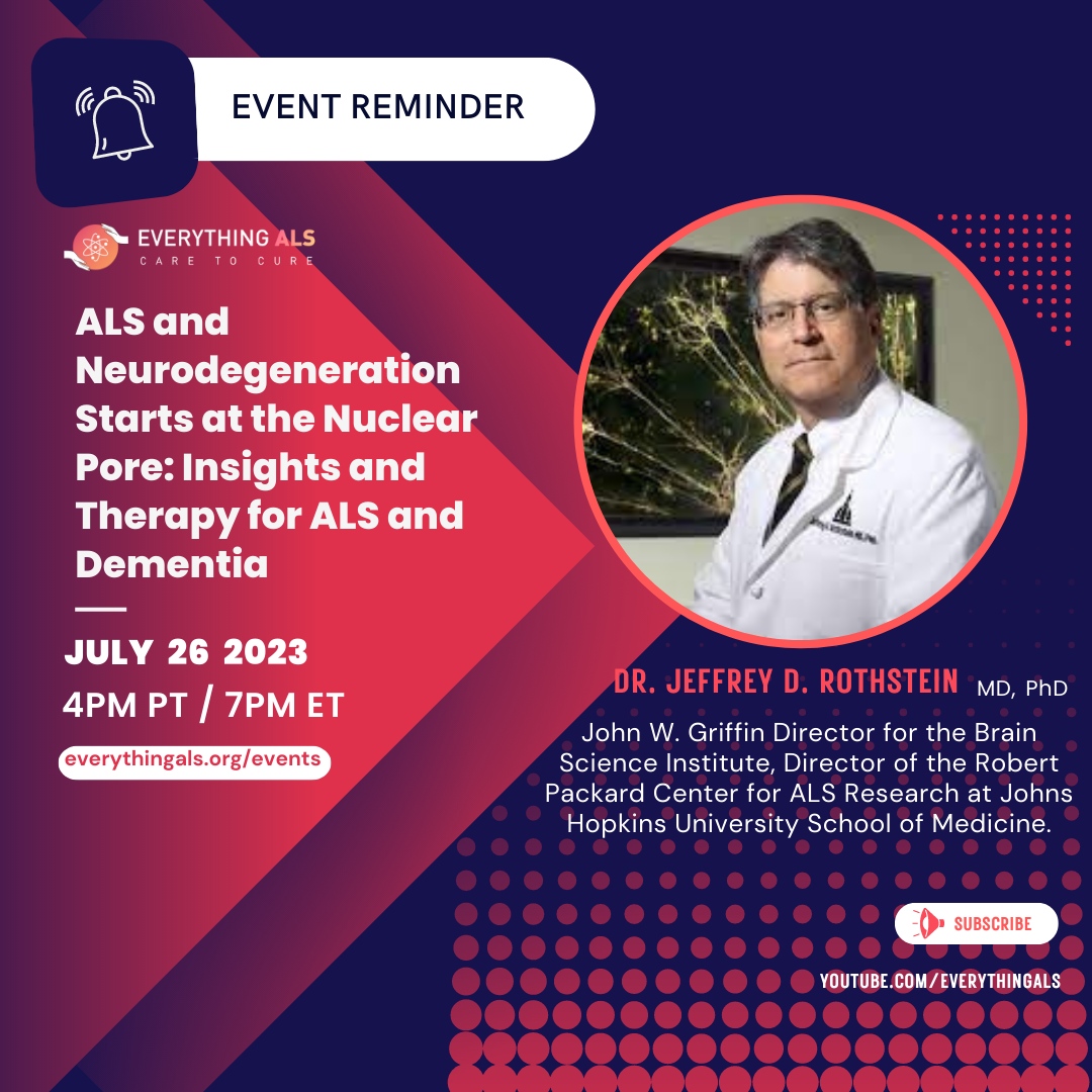 everything_als's tweet photo. We are excited for our next #ALSExpertTalks with Dr. Jeffrey D. Rothstein MD, PhD
July 26th 2023,(4 PM PT | 7 PM ET )
Register: https://t.co/4IgULUega3
Hope to see you there!
#ALS#ALSTalk#EverythingALS https://t.co/rwkWFNg0SH