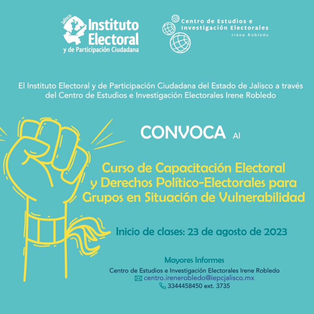 📍¿Ya te apuntaste? ¡Que no se te pase?
Curso de Capacitación Electoral y Derechos Político-Electorales para Grupos en Situación de Vunerabilidad
Con el #IEPCJalisco, #TuVozEsElPoder