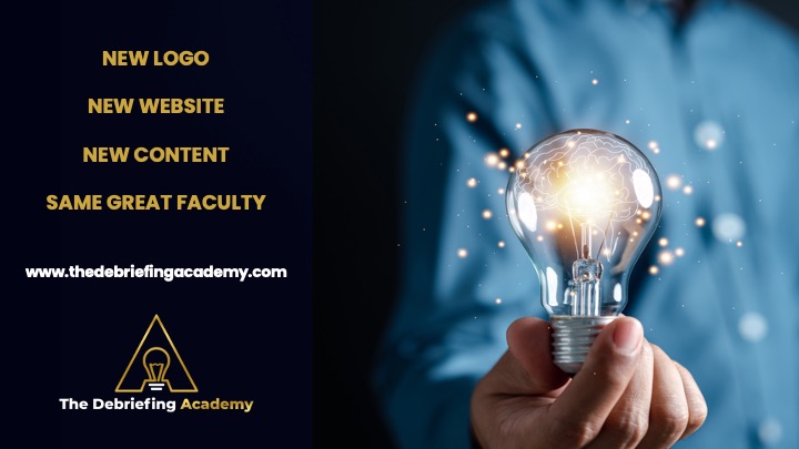 New Logo and Website New (free) Content for download New Course dates in 2023 and 2024 Same Great Faculty Check us out thedebriefingacademy.com @feedback_is_key @symon_ben @s_eller @learn_remember @WalterEppich @Mi_Minka @jonduff42 @y2kessler @michelleSBB @JenArnoldMD