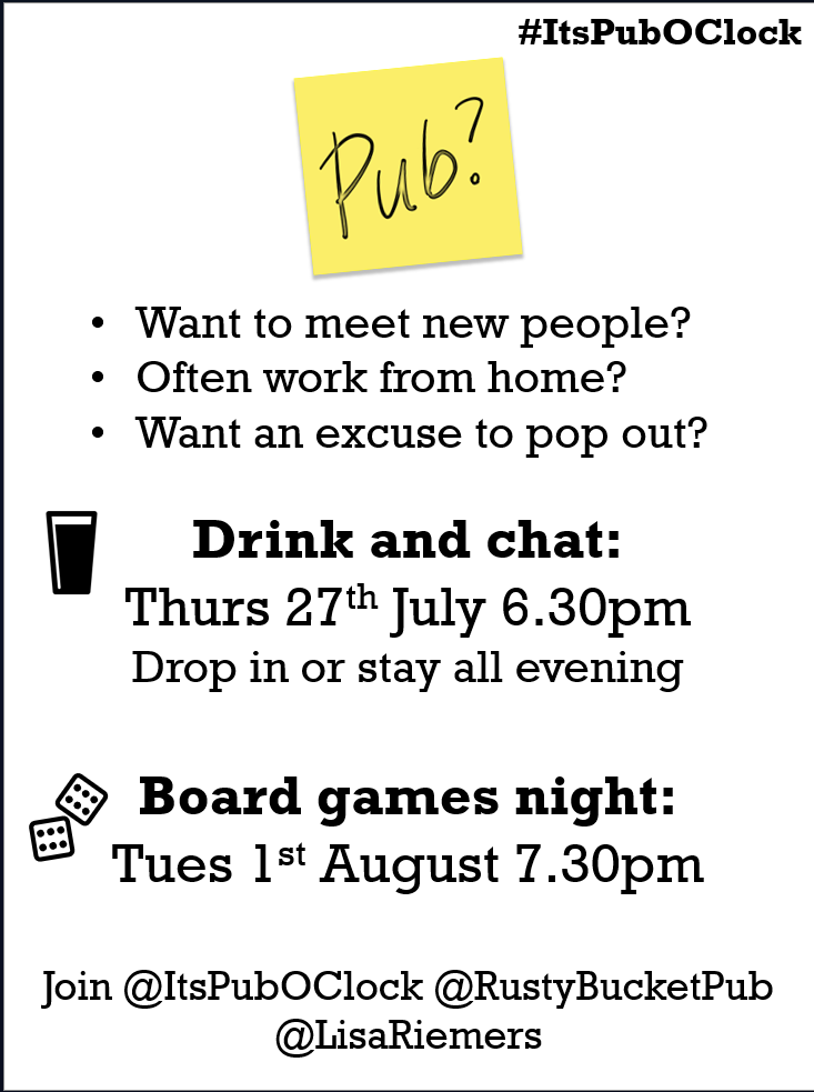 We've got our next meetup on Thursday 27th July and a board games eve on Tues 1st August @RustyBucketPub  Come along and meet new people in #SE9 #GreenwichHour