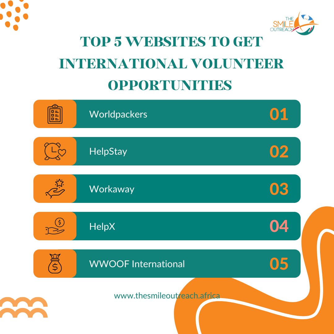 🌍 Ready to Make a Global Impact? 

We're sharing our top 5 websites for International Volunteer Opportunities! ✈️

✅Worldpackers
✅HelpStay
✅Workaway
✅HelpX
✅WWOOF International

Find this helpful? Give a 👍🏾 in the comments 👇🏾

#thesmileoutreach #volunteertravel