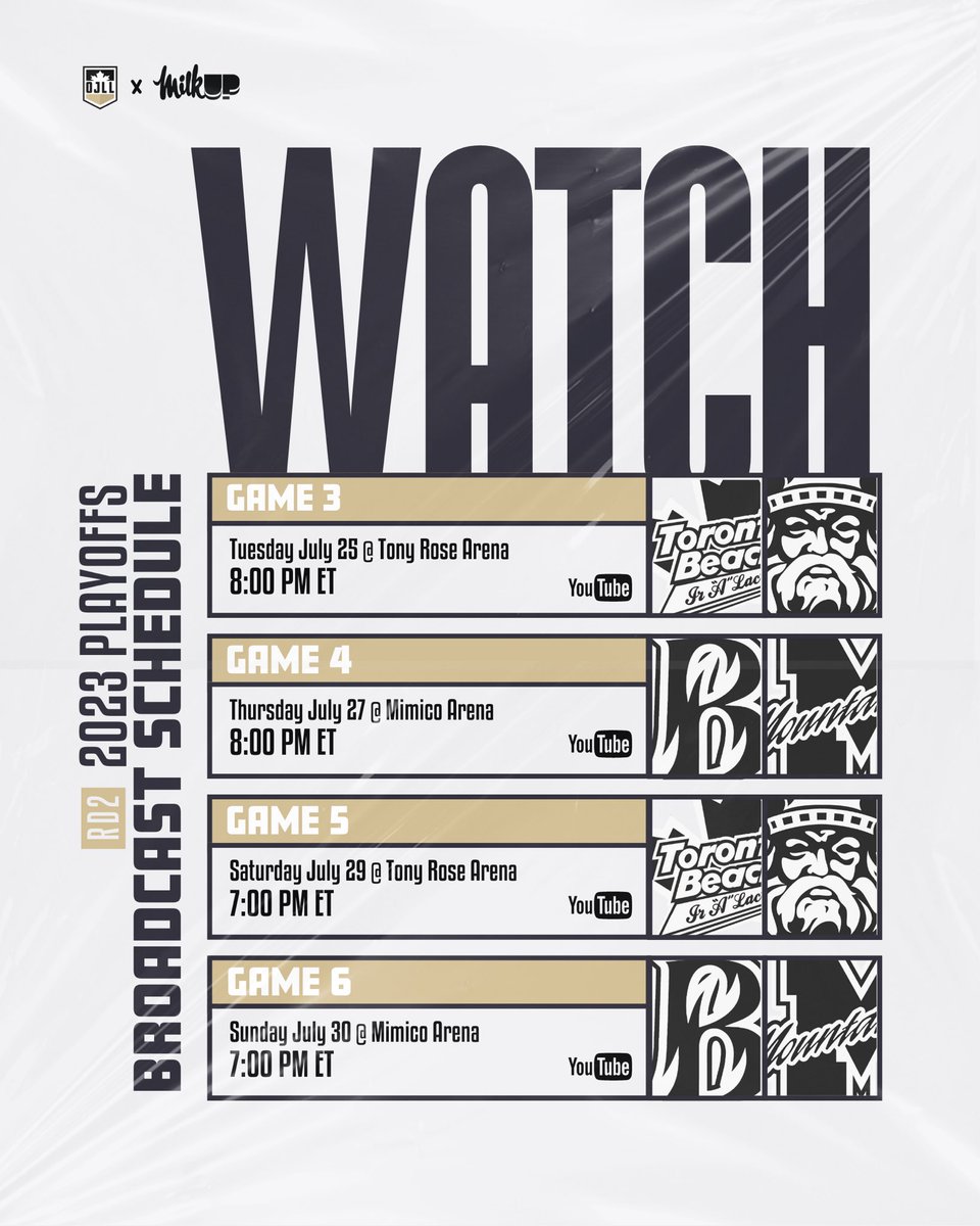 This week’s broadcast schedule. 

Subscribe to The OJLL on YouTube and be the first to know when we are live for the #OJLLPlayoffs 

📺 bit.ly/OJLLTV