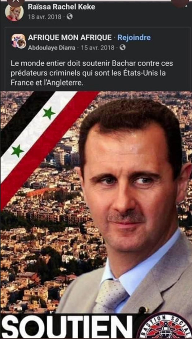 egsparis's tweet photo. @MICHEL_WOOD_BE C'est une photo importante: elle illustre et permet de comprendre pourquoi Rachel Keke soutenait aussi Bachar El Assad (et @MLP_officiel - en 2017. https://t.co/7sbPWvvAjW