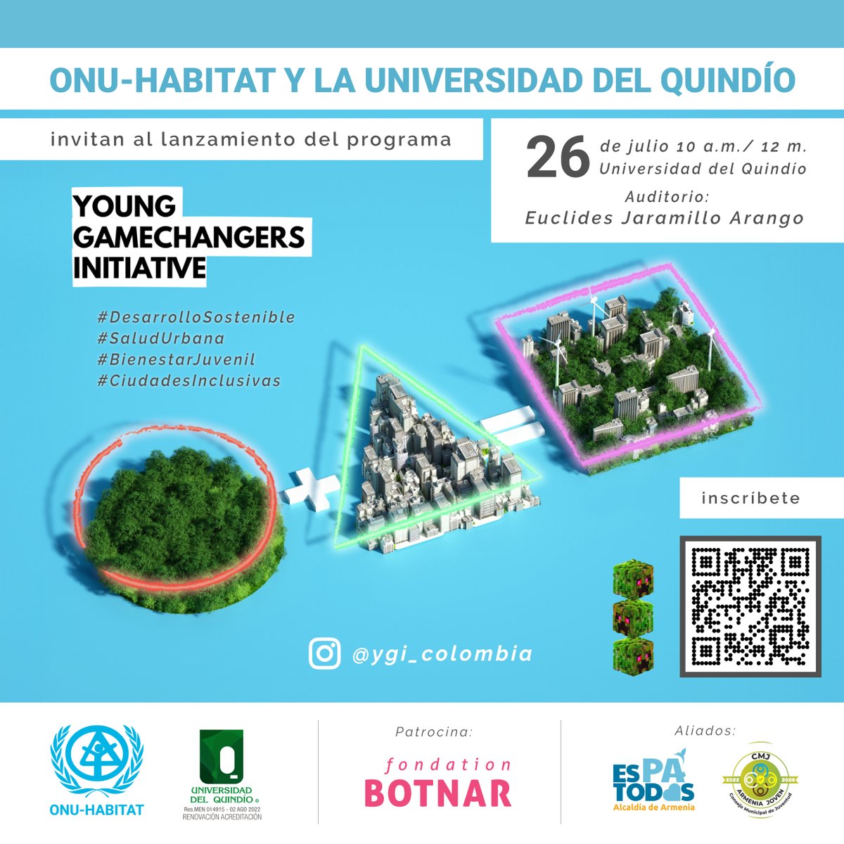 ygi_colombia's tweet photo. ¡Atención Armenia! Este miércoles tendremos el lanzamiento oficial del programa Young Gamechangers Initiative en #Colombia (YGIArmenia) que promueve la salud urbana y el empoderamiento juvenil.
Reserva tu cupo https://t.co/bfX4uArcsd
@unhabitatyouth @Uniquindio @ONUHabitatAndin https://t.co/B4lUhy8vRL