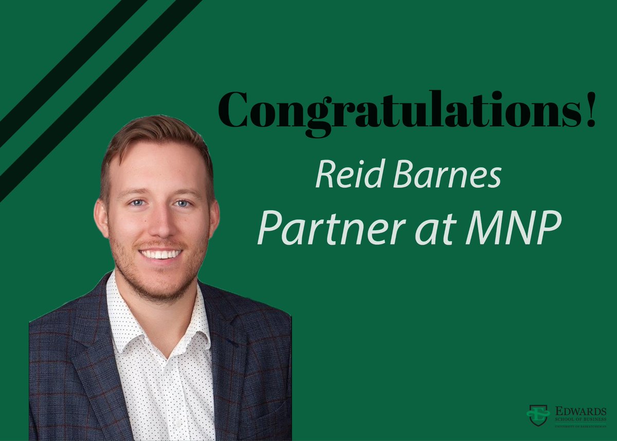 edwards_school's tweet photo. Congratulations, Reid Barnes, CPA (B.Comm. 2013), on your new role as Partner at MNP🎉.
Please join us in congratulating Reid below👏!
#EdwardsProud #EdwardsAlumni #USask https://t.co/2sR1IBGvsj