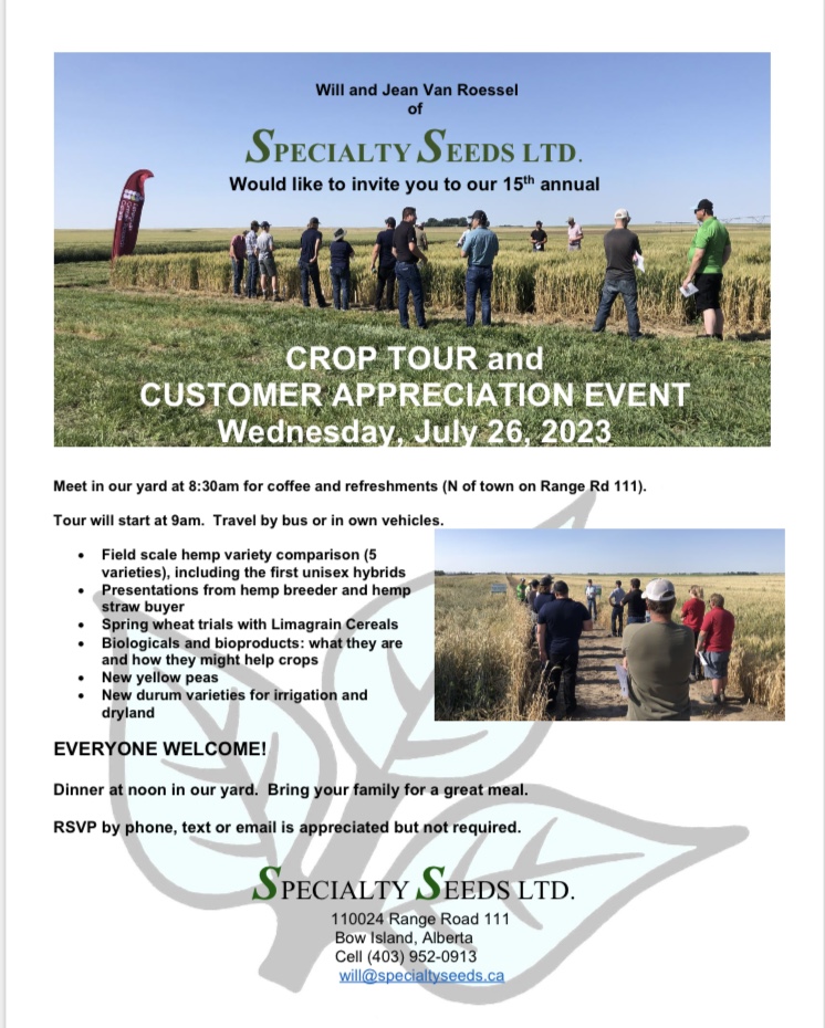 SpecialtySeeds's tweet photo. Some signs for our crop tour on Wednesday morning. We would love to have you to join. There will also be a field with 5 hemp varieties. ⁦@SecanMira⁩ ⁦@seednetca⁩ https://t.co/7RMbfPW2FG