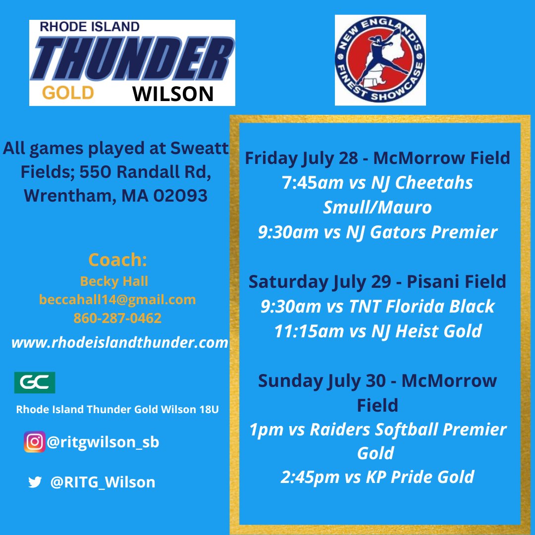 Ready for our final games of the season! New England's Finest: her we come! 🌞 🦞 🥎 @bhallsball @thunderjam134 @BobRossiRITG