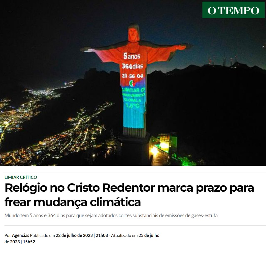 Prazo apertado: 5 anos e 364 dias.

É esse o limite para que sejam adotados cortes substanciais de emissões de gases-estufa para evitar os piores cenários das mudanças climáticas.

#frearmudançaclimatica mudancaclimatica #relogiodoclima #clima