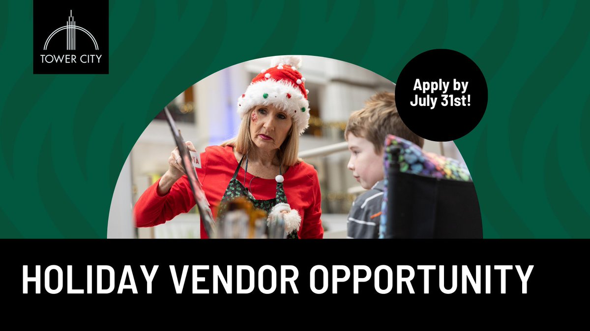 TowerCityCLE's tweet photo. Attention Cleveland entrepreneurs! Don't miss out on this festive vending opportunity - join us at the Holiday Market! Visit our website at https://t.co/kzUDWUtHqz to apply! Applications will close on July 31.  #TowerCityCle #CLEBusiness #SupportLocal https://t.co/VDYT5luOpK