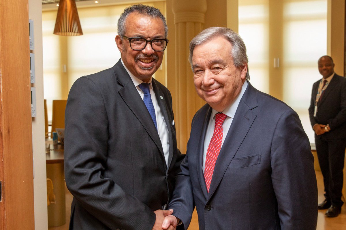 DrTedros's tweet photo. My brother, Secretary-General @antonioguterres, thank you for hosting us in Rome 🇮🇹 at the #UNFSS2023. Food security is key to healthy diets, and healthy diets are key to keeping people healthy. Thank you for your leadership and support to protect the most vulnerable. https://t.co/9HjkDhZszo