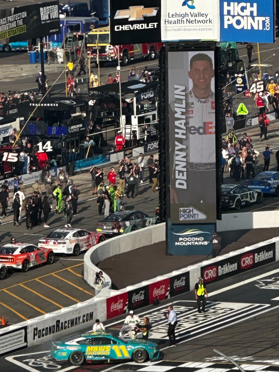 This weekend's big winner @dennyhamlin on the big screen! Congratulations!! #PoconoRaceway #NASCAR #experienceunrivaled