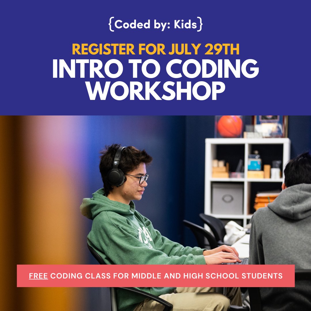 _codedby's tweet image. Time is running out! Do you know a Philly middle or high school student who wants to get into web development? #CodedByKids is hosting a FREE #IntroToCoding Workshop on July 29th. Sign up here: bit.ly/3px22xy