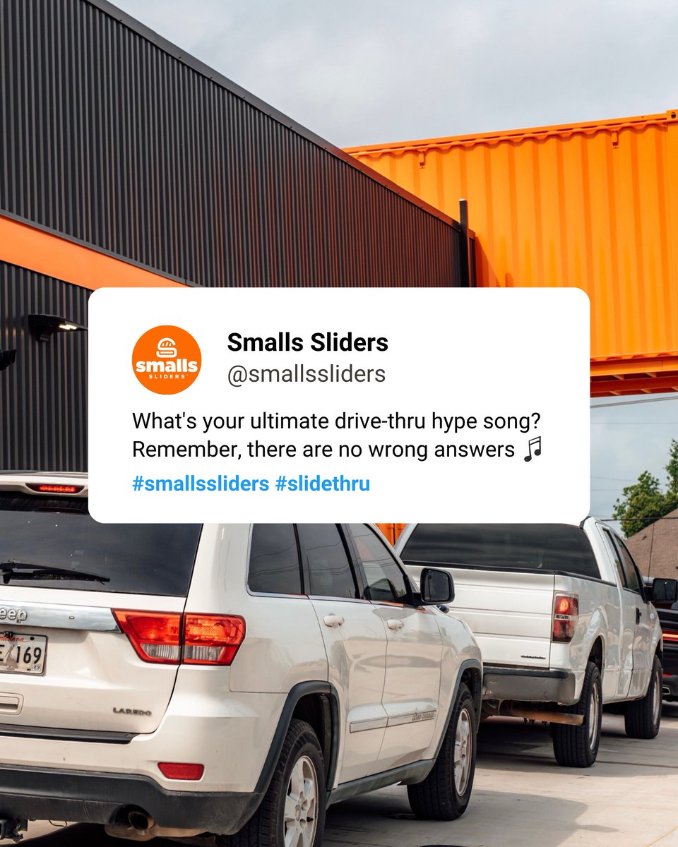 SmallsSliders's tweet photo. Drive-thru tunes just hit differently on #NationalDriveThruDay! 🚗💨
#smallssliders #slidethru https://t.co/Vdb94qDiEF