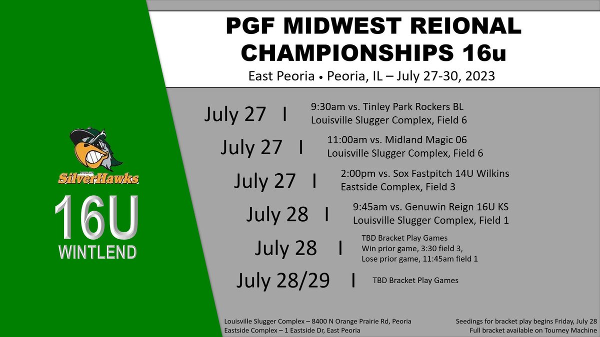 Let’s Roll!! Last Tournament of the Summer🥎🥎 Here’s our Schedule for Peoria!!
⁦<a href="/SilverHawkSball/">Silver Hawks</a>⁩