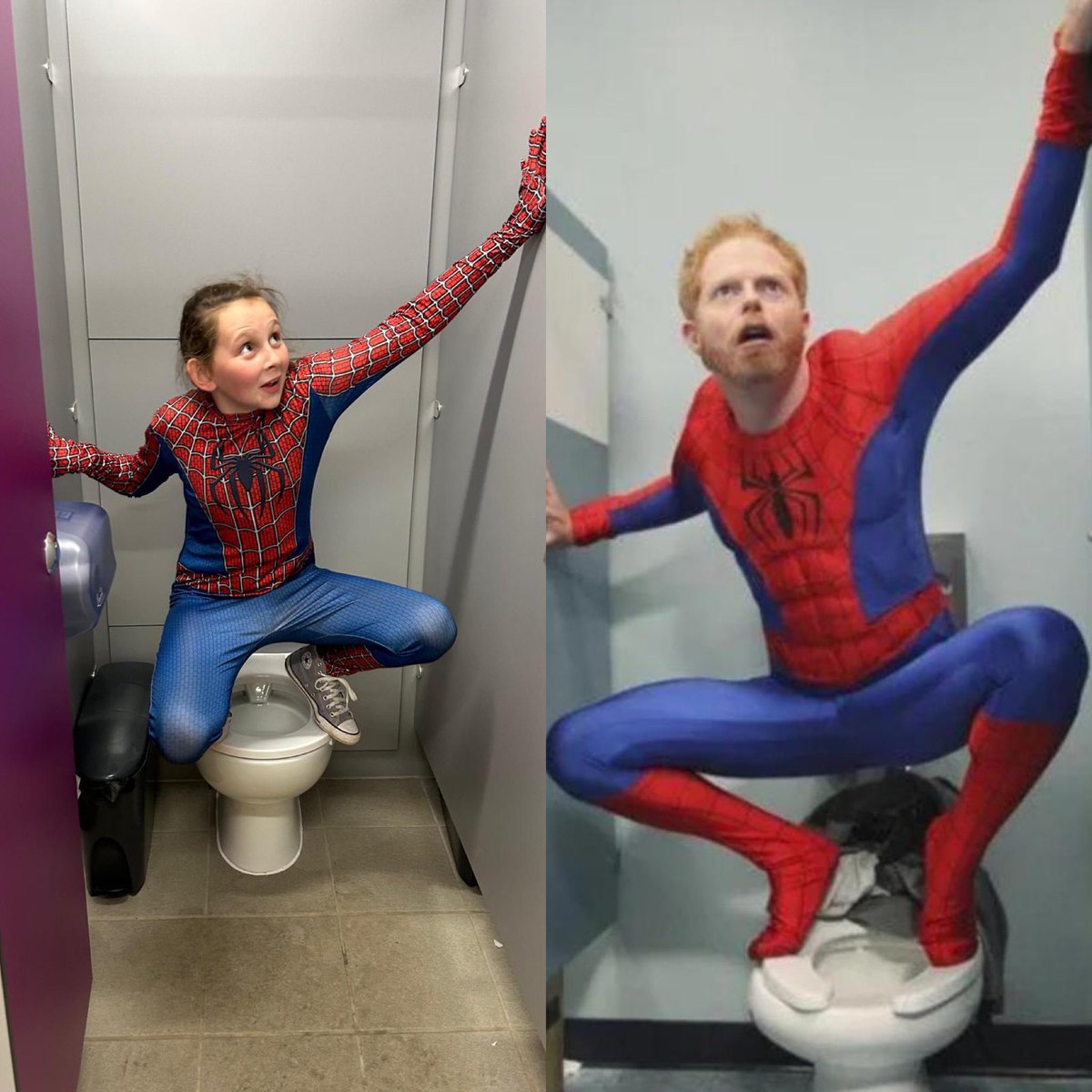 KimiFaith's tweet photo. When dressed as Spider-Man there was only one thing Faith wanted to do @ModernFam @jessetyler https://t.co/d7dBKHOYAL