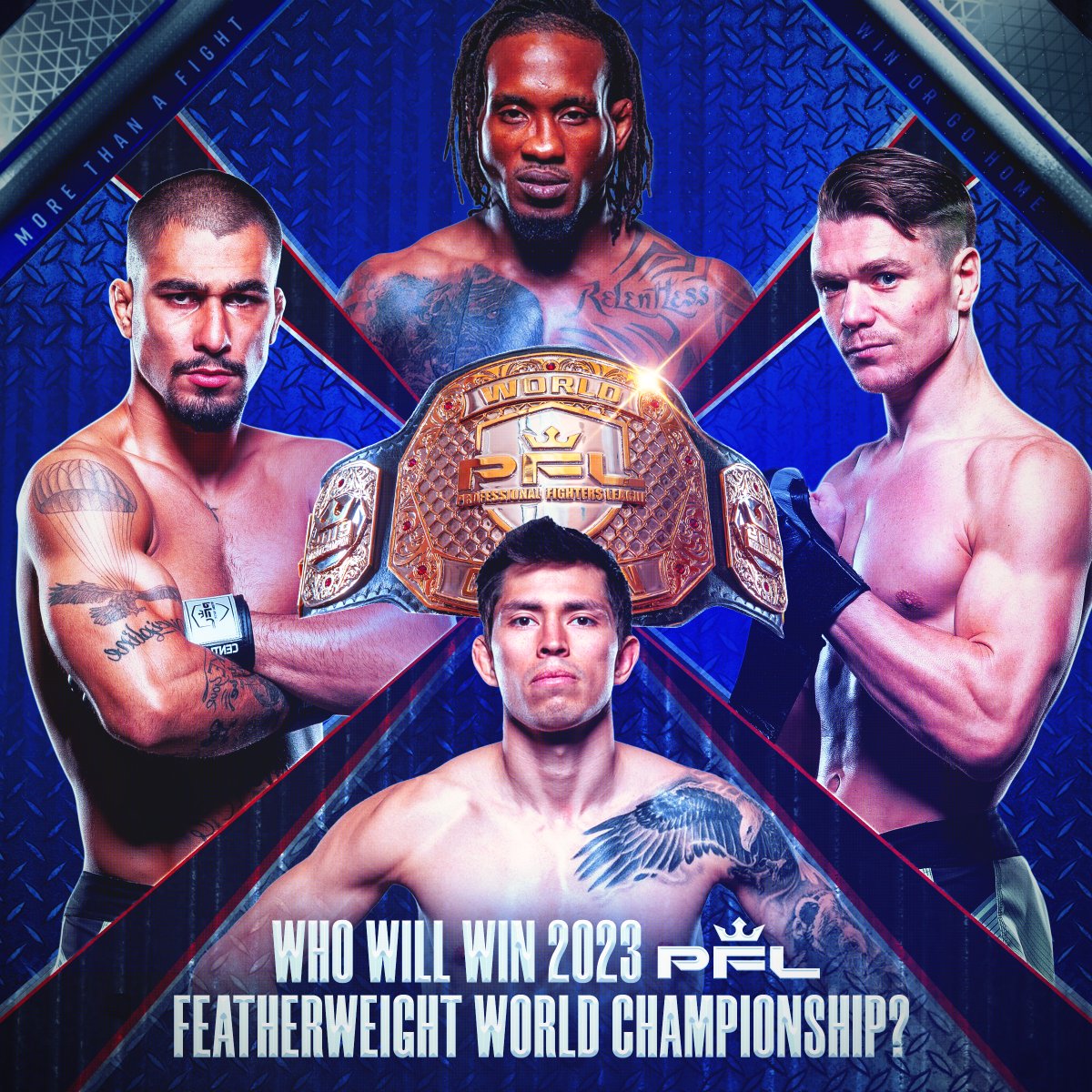 4️⃣Featherweights in San Antonio
• <a href="/BubbaJenkinsMMA/">Bubba Jenkins</a> 
• Jesus Pinedo 
• <a href="/CWadeMMA/">Chris Wade</a> 
• <a href="/Gabrielbragab/">Gabriel Braga</a>  

Who wins the 2023 PFL Featherweight World Title? 🏆💰

Let's hear it 👇