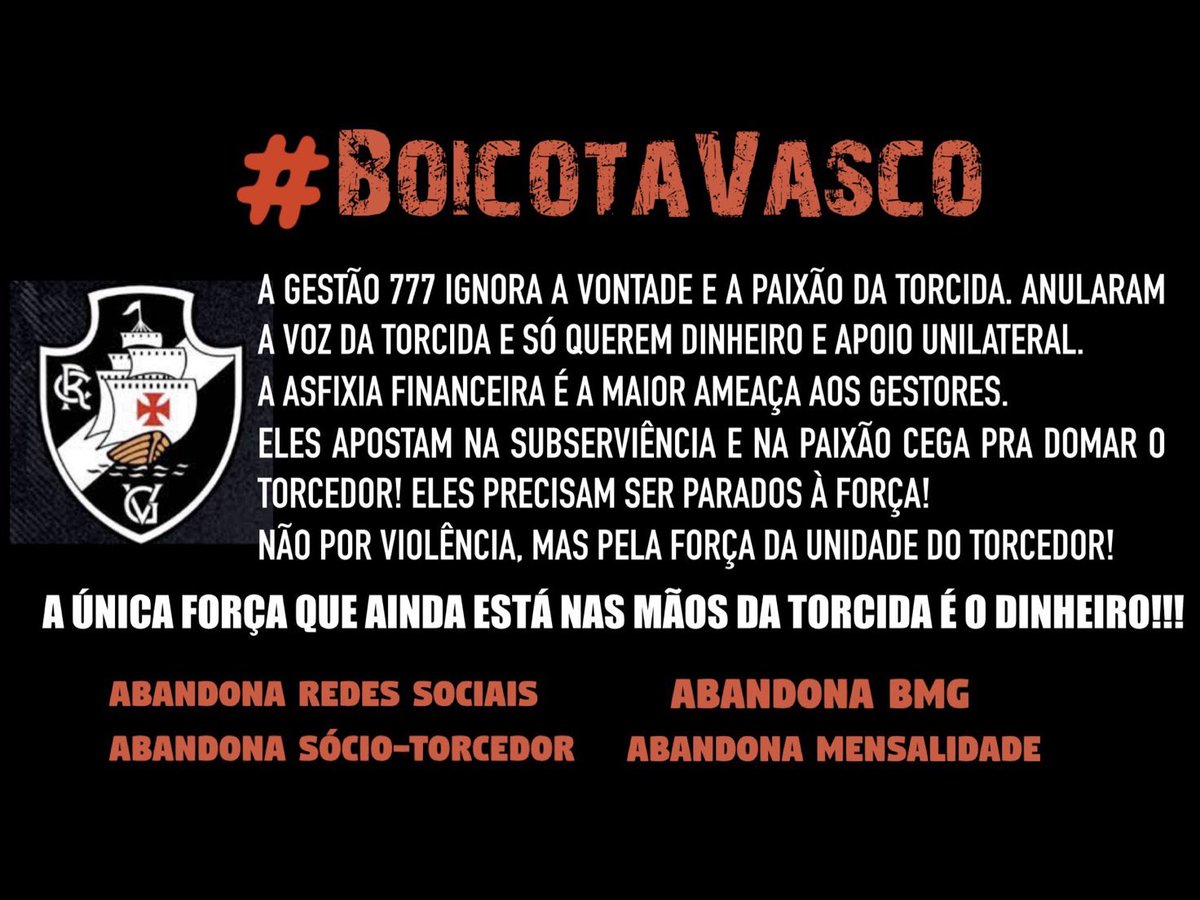 HelioRainho's tweet photo. Não se iludam nem se apaixonem por reforços!
Se não sair do buraco, a guerra não pode parar!
Chega de engordar os desgraçados #ForaBracks #ForaLuizMello #ForaAbelBraga #ForaBrazil!
Abandonem tudo, parem de seguir!
É guerra, e a arma do torcedor é B O I C O T E !!!
#BOICOTAVasco https://t.co/RPQVpun9HZ