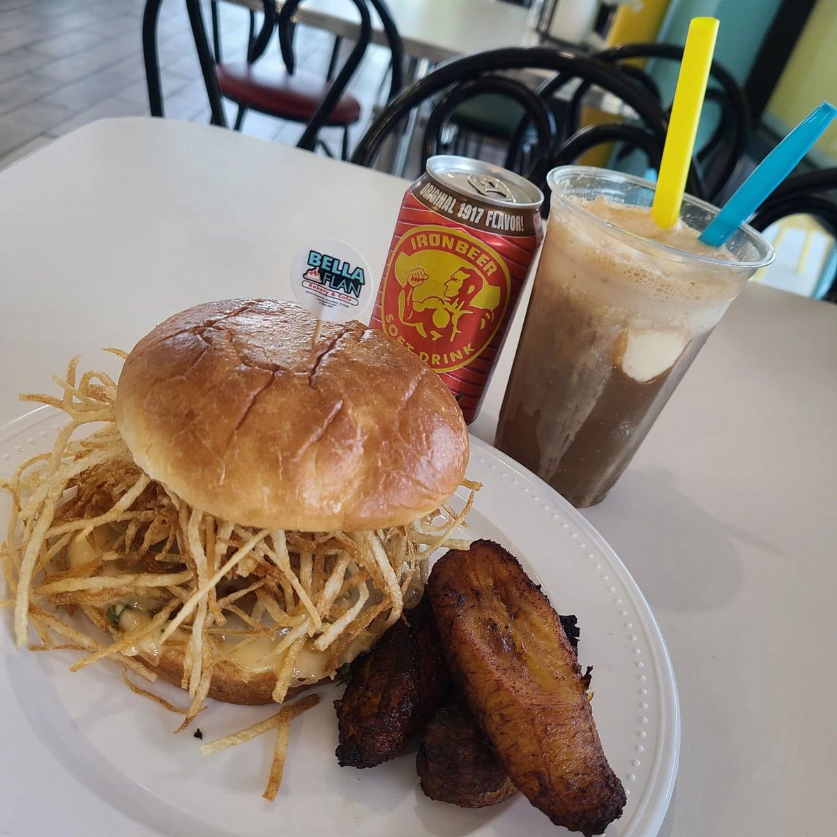 🍔🍺 Indulge in a taste explosion at Bella Flan! 😋🎉 Try our mouthwatering Frita Burger and our classic and refreshing Ironbeer Float? The perfect harmony of flavors awaits you! Come on down and treat yourself today! 😍🔥 #Bellaflan #burger #foodporn #yummy