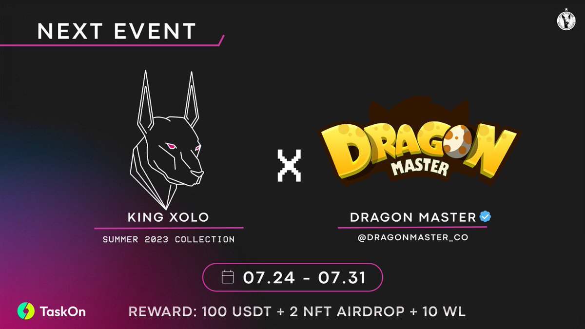 Xolos_NFT's tweet photo. #KingXolo x @dragonmaster_co × @TaskOnCampaigns Giveaway 🎁 
 
⏰Campaign Time: July 24 - July 31 
 
🎁Prize: 2 Airdrop NFT's + 100 $USDT 
 
Complete the tasks 👇
https://t.co/7UYxW6MV7i

#Giveaway #Contest #NFT #Airdrop #DragonMaster #KingXolo @taskonxyz https://t.co/nZBfnM6DTU