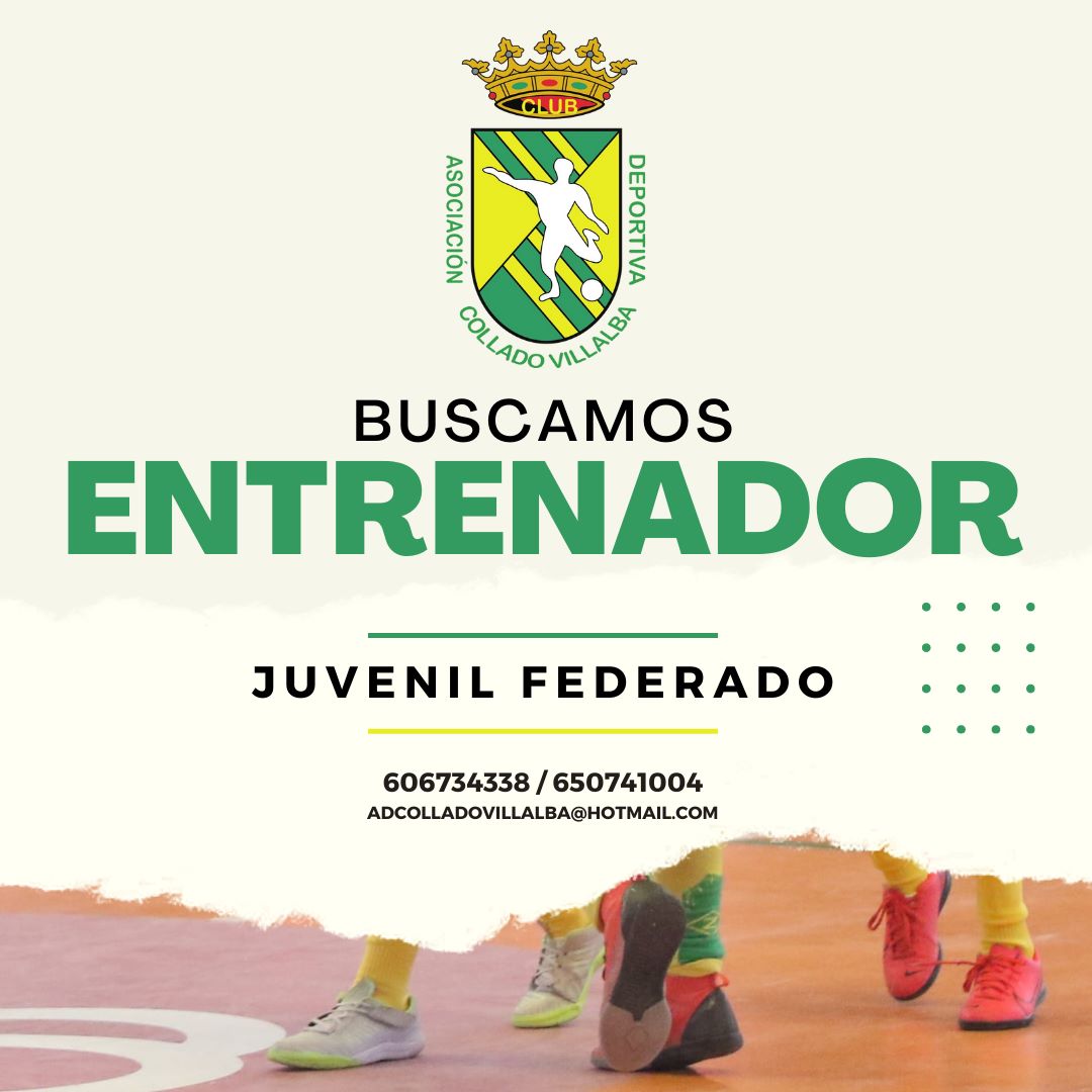 Buscamos entrenador para nuestro equipo Juvenil Federado. Si estás interesado escríbenos o llama:
adcolladovillalba@hotmail.com
606734338 / 650741004

#JuegaAprendeDisfruta 
#123Villalba🟡🟢