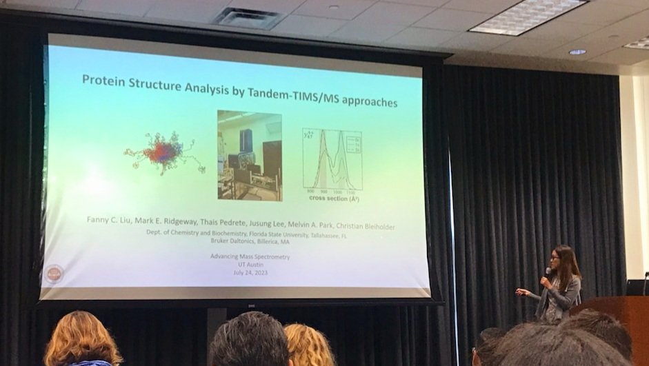 BleiholderFSU's tweet photo. Great talk by @FannyCLiu regarding protein structure analysis using our developed tandem-TIMS/MS ππ» #topdown #protein #ionmobility #tTIMS #teammassspec #BleiholderLab https://t.co/xsFTWX1Hpw