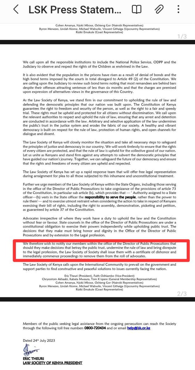 edwinsifuna's tweet photo. I laud that Magistrate in Malindi for handling the “charges” against Pauline Njoroge with utmost contempt. I’m also very proud of @lawsocietykenya for putting lawyers in @ODPP_KE who have forgotten their oath as advocates on notice. 

Kindly @etadv extend this to lawyers in the regime like Kindiki and those in Parliament who are presiding over the rape of the Constitution they swore to uphold.

Thank you and God bless the Law Society of Kenya