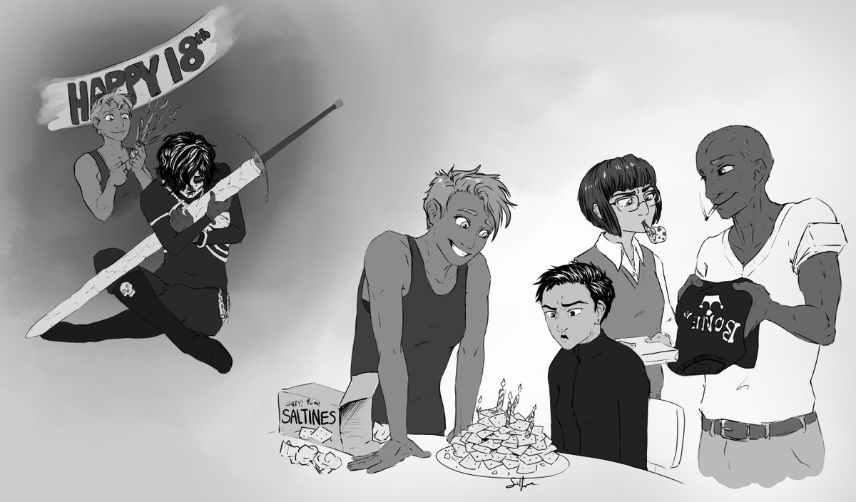 Day 2 of the #griddleharkweek sketches: Celebration! Poor Harrow has never had a proper birthday. They tried...