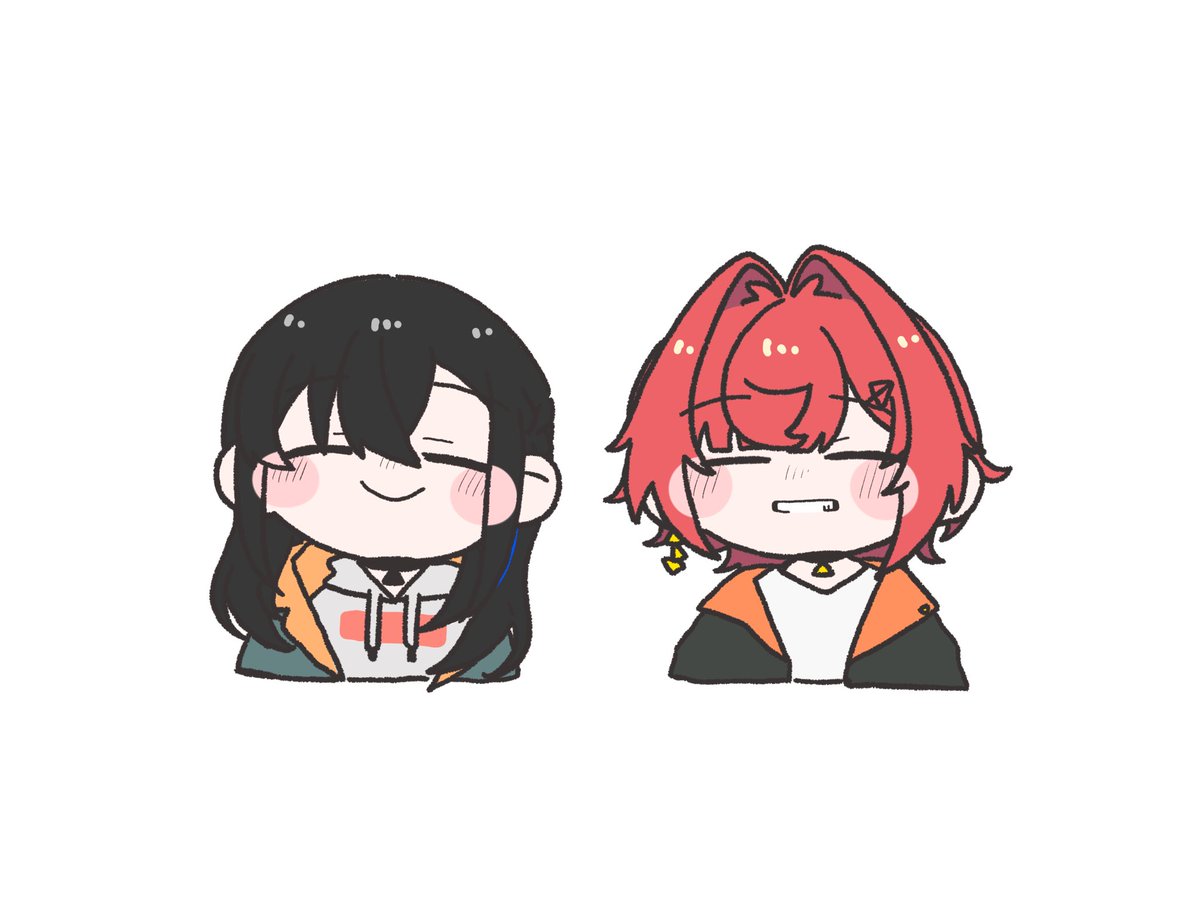 ange katrina black hair closed eyes red hair smile 2girls multiple girls jacket  illustration images