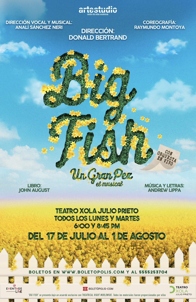 Esta semana y la que viene, tenemos funciones de "BIG FISH: Un Gran Pez, El Musical" , en el hermoso <a href="/TeatroXola/">TEATRO XOLA</a> , no se la pierdan!!! Boletos en @boletopolis , en Arteatudio y Teatro, Los esperamos !!!