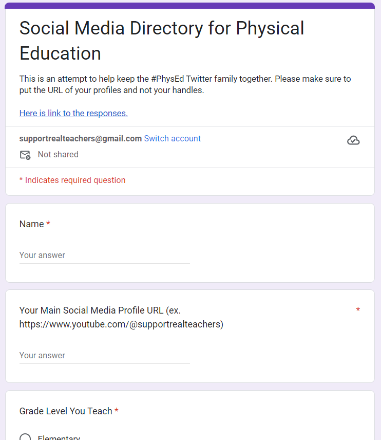 Worried about the future of #Physed on Twitter? 

We created a directory for people to find where you might be going. 

Just fill out this simple Google Form with all your social media info forms.gle/gXe94NZc1fE842…