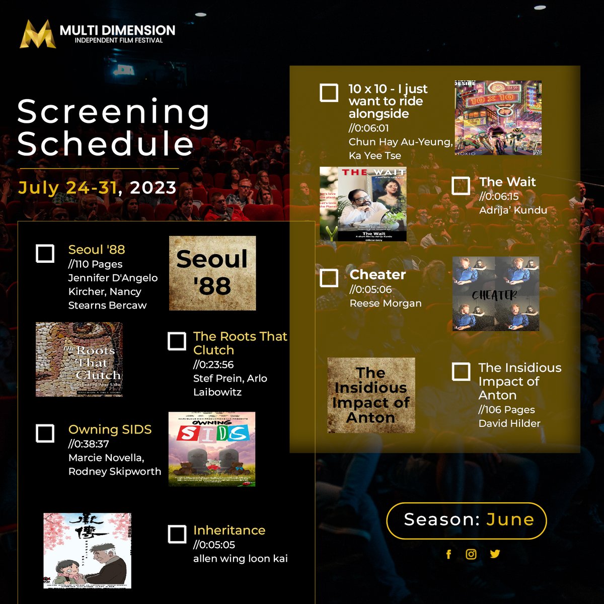 MDIFF21's tweet photo. MDIFF SCREENING SCHEDULE
Check out some of the wonderful projects on our website from July 24 - July 31, 2023.
It all depends on the perspective you view from - Think Multidimensional
#SUPPORTINDIEFILM
#mdiff #screeningschedule #films #scripts #screenplays https://t.co/H1SQOP4ztO