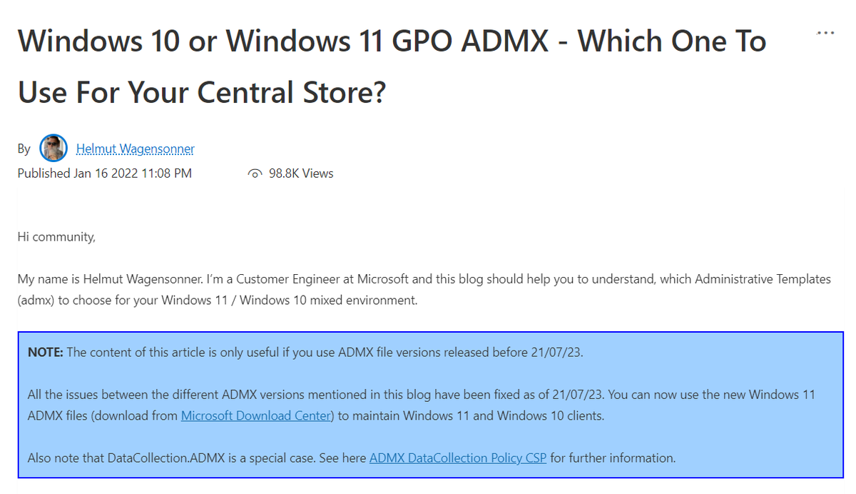 manelrodero's tweet photo. Finally, the #ADMX of Windows 10 and Windows 11 have been unified !!!
Now everyone download version 3.0 and place it in the central repository in Active Directory ;-)
#eofproject #getupc #mdtpdi https://t.co/eCMCnmzaFf